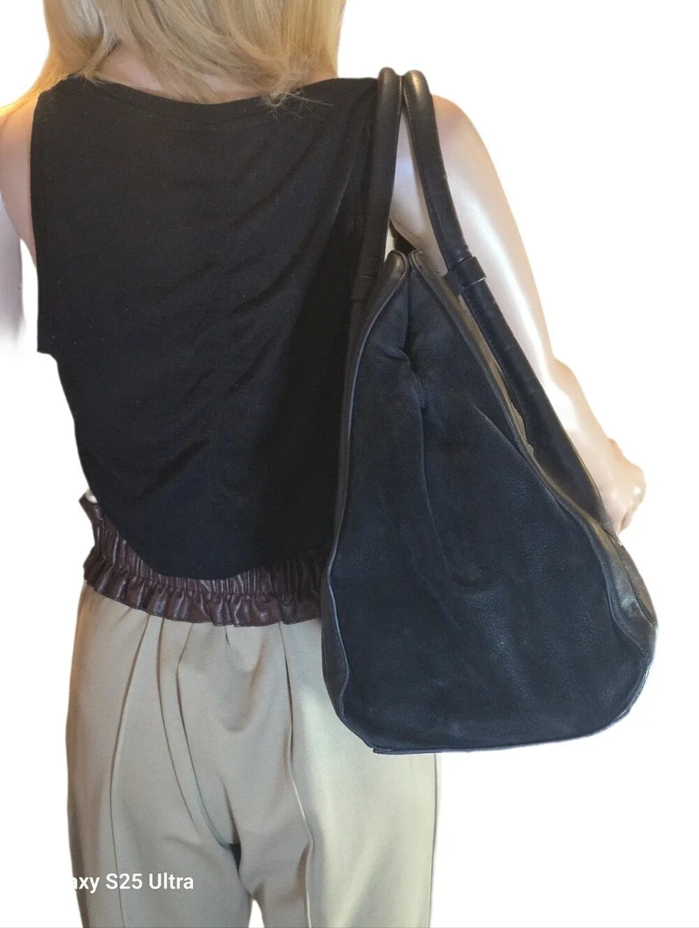 Pour La Victoire Black Leather & Nubuck Butler Large Tote Bag